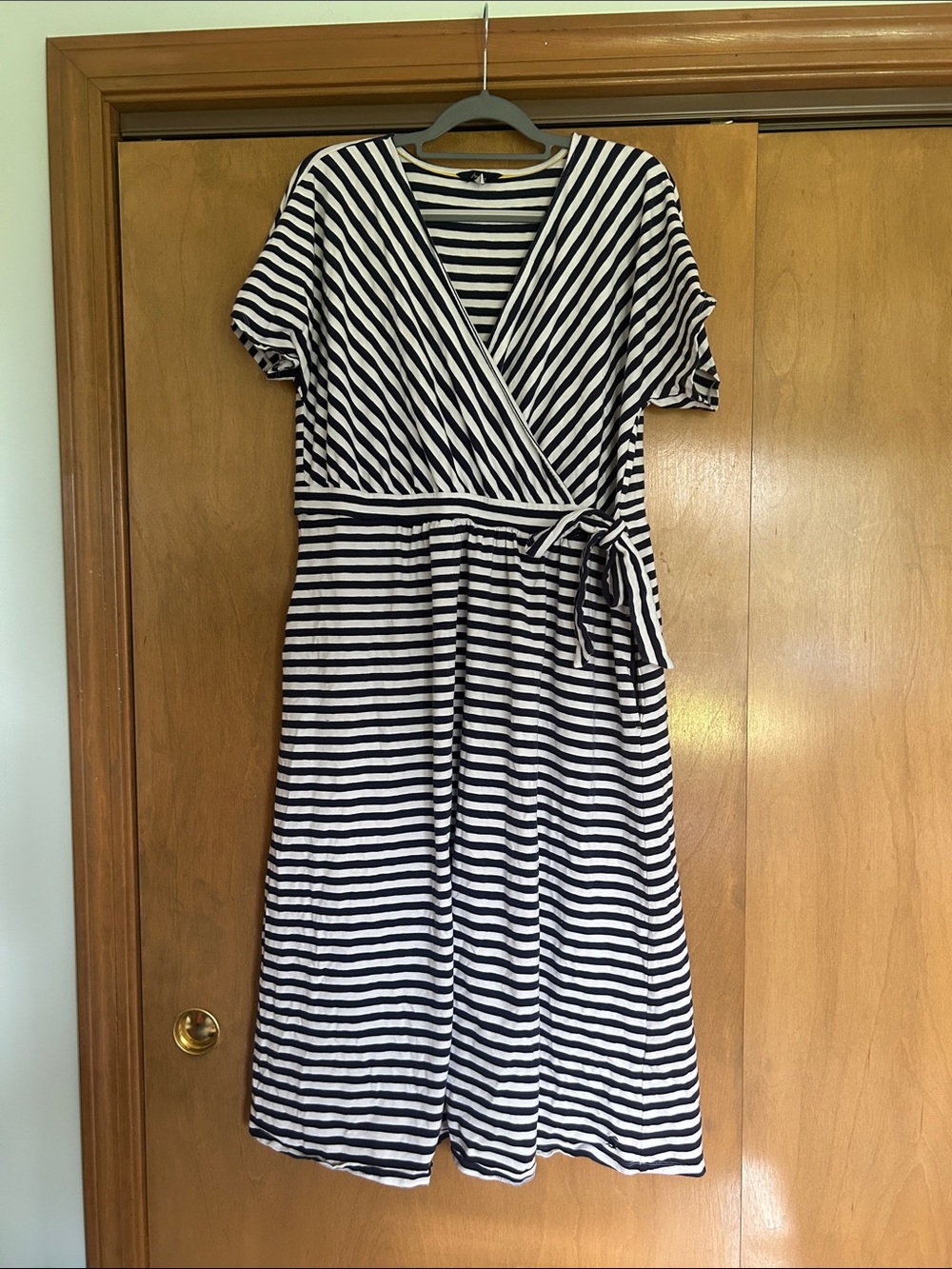 Joules Navy and White Striped Wrap Midi Dress
